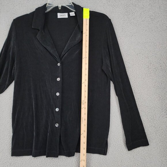 CHICO'S TRAVELERS Black Button Down Shirt Blouse Top Size 1 - Picture 7 of 11